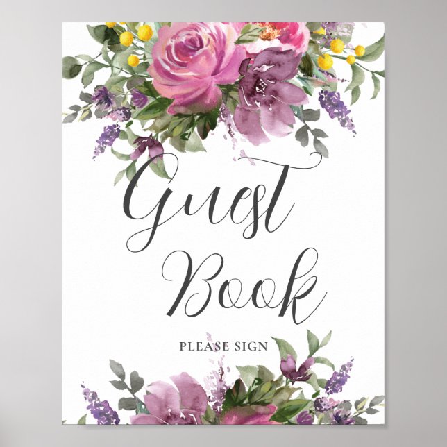 Boho Magenta Rose violet Mariage Floral Livre d'or (Devant)