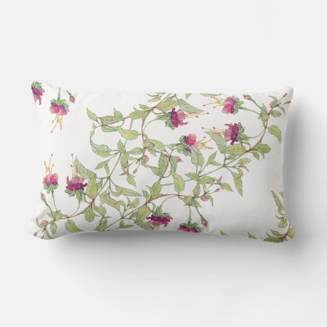 Boho magentarote Rosen-Blumenmuster-KissenLumbar Lendenkissen (Vorderseite)