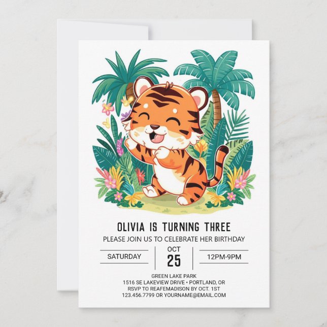 Boho Magic Tiger Digital Geburtstag Einladung (Vorderseite)