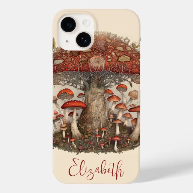 Boho Magical Red Gepunktet Mushroom Case-Mate iPhone 14 Hülle (Rückseite)