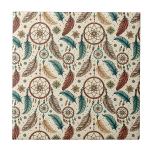 Boho-Magie-Traumfänger, farbenfrohes Feder-Muster Fliese