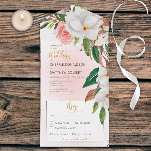 Boho Magnolia Floral & Cotton Pink Abendessen All In One Einladung