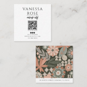 Boho-Makeup-Artist Blumen-QR-Code Quadratische Visitenkarte