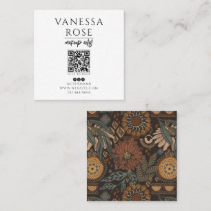 Boho-Makeup-Artist Terrakotta Grün Floral QR-Code Quadratische Visitenkarte