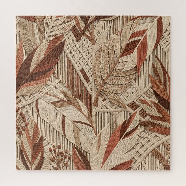 Boho-Makramee Tropische Blätter Terrakotta-Beige (Vertikal)