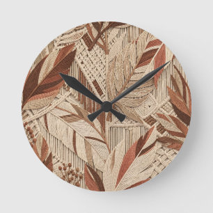 Boho-Makramee Tropische Blätter Terrakotta Beige Runde Wanduhr