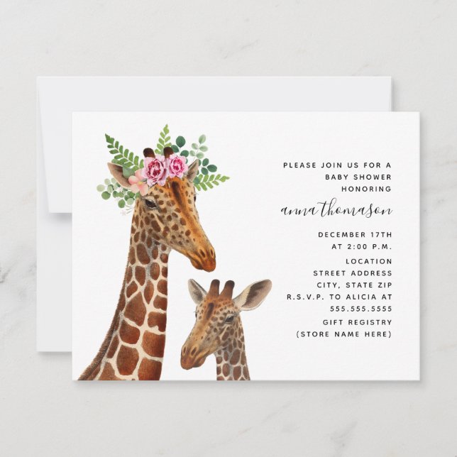 Boho Mama + Baby Giraffe Babydusche Einladung (Vorderseite)