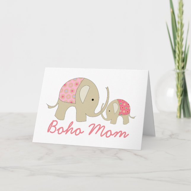 Boho Mama, rosa Elefant Karte (Vorderseite)