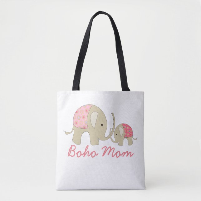 Boho Mama, rosa Elefant Tasche (Vorderseite)