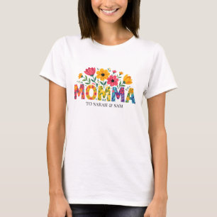 Boho Mama Text mit Blume und Kid-Namen T-Shirt