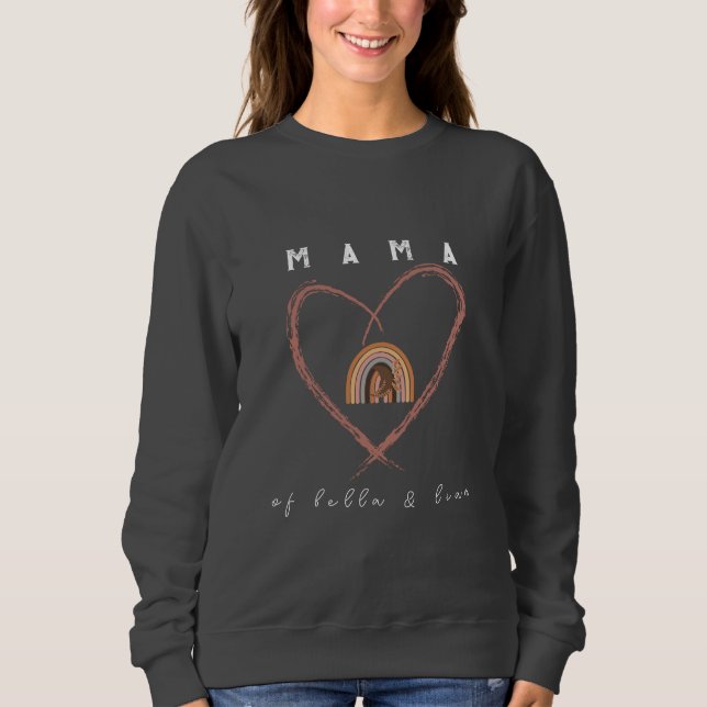 Boho Mama Text w/Moon Feathers and Kid Names Sweatshirt (Vorderseite)
