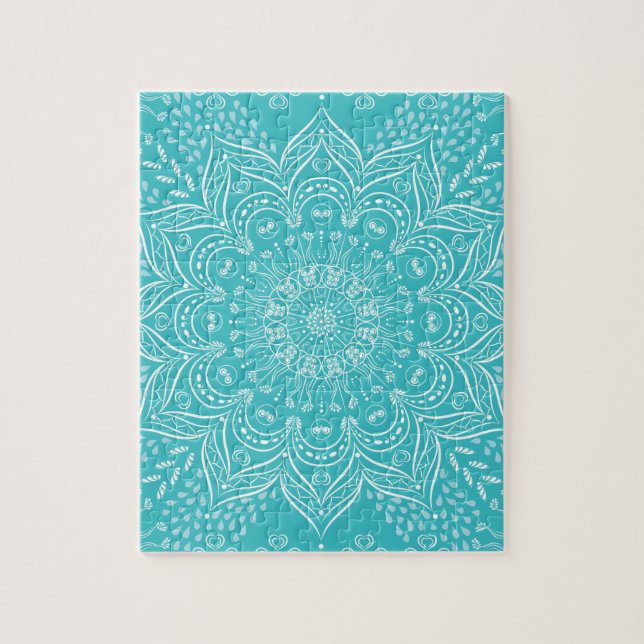 Boho Mandala Art Vibrannt Aquamarin Blue Picture (Vertikal)