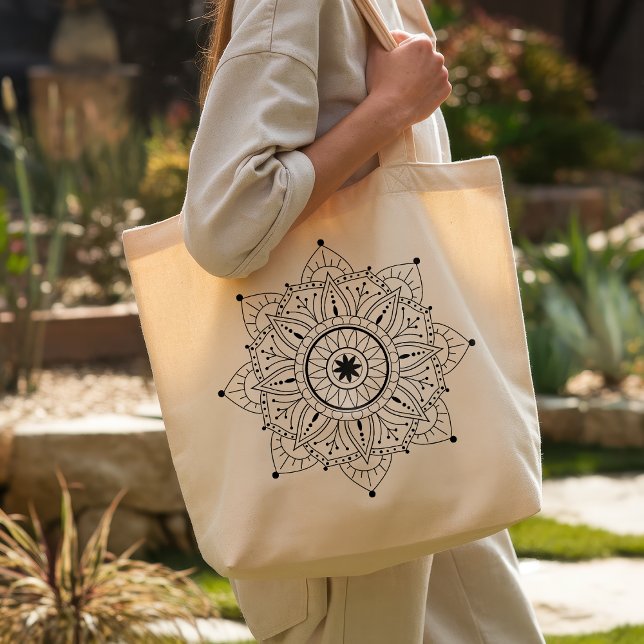 Boho Mandala Black Line Art Jumbo Stoffbeutel (Von Creator hochgeladen)