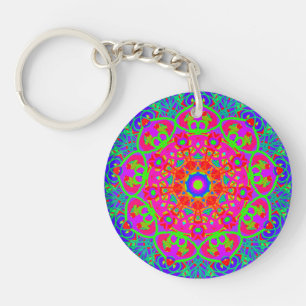 Boho Mandala Blue Pink Doppelseitiger Schlüsselanh Schlüsselanhänger