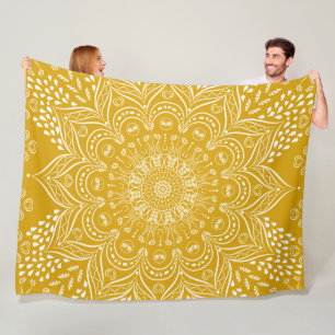Boho Mandala Bright Mustard Yellow Fleecedecke