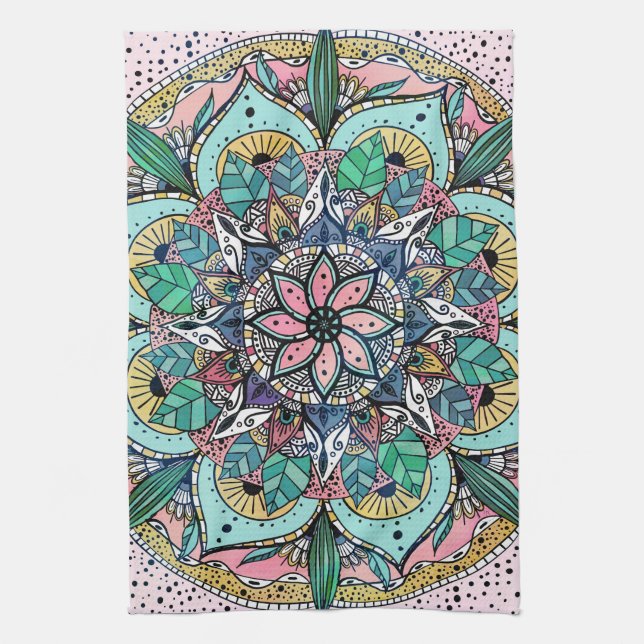 Boho Mandala Colorful Watercolor Floral Geschirrtuch (Vertikal)