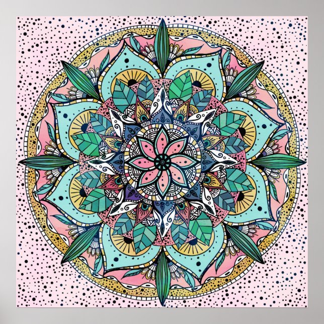 Boho Mandala Colorful Watercolor Floral Poster (Vorne)
