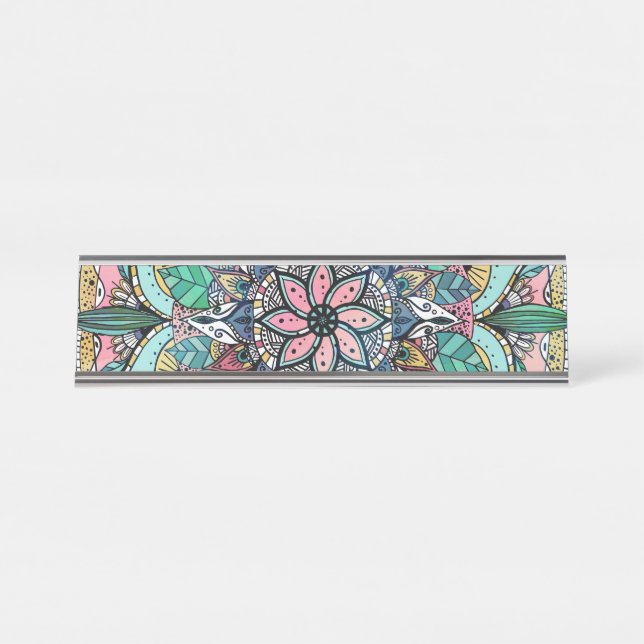 Boho Mandala Colorful Watercolor Floral Schreibtischnamensplakette (Vorderseite )