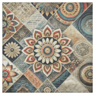 Boho Mandala Floral Modern Art in Earth Tones Stoff