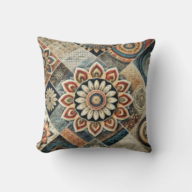 Boho Mandala Floral Modern Art Throw Pillow Kissen (Vorderseite)