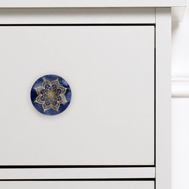 Boho Mandala Gold Navy Blue Ink Texture Keramikknauf (Von Creator hochgeladen)