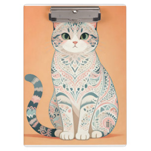 Boho Mandala Katze   Pastell-Ornament-Paisley-Kitt Klemmbrett