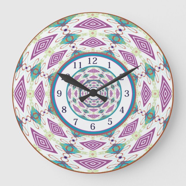 Boho Mandala Large Clock Große Wanduhr (Vorderseite)
