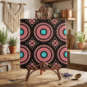 Boho Mandala Rosa Türkis Schwarz Geometrisch Mosai Fliese