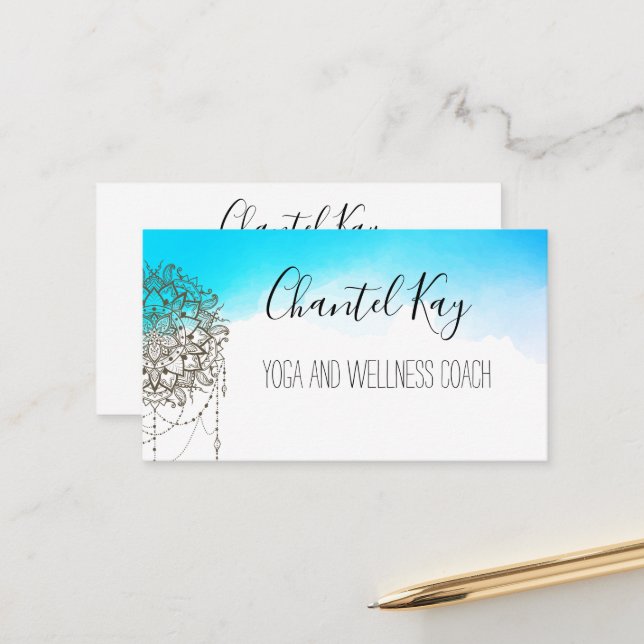 Boho Mandala Watercolor Business Card Terminkarte (Vorderseite/Rückseite Beispiel)
