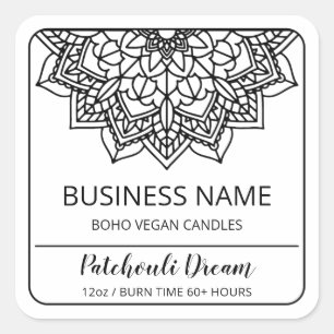 Boho Mandala White Soy Candle Labels Quadratischer Aufkleber