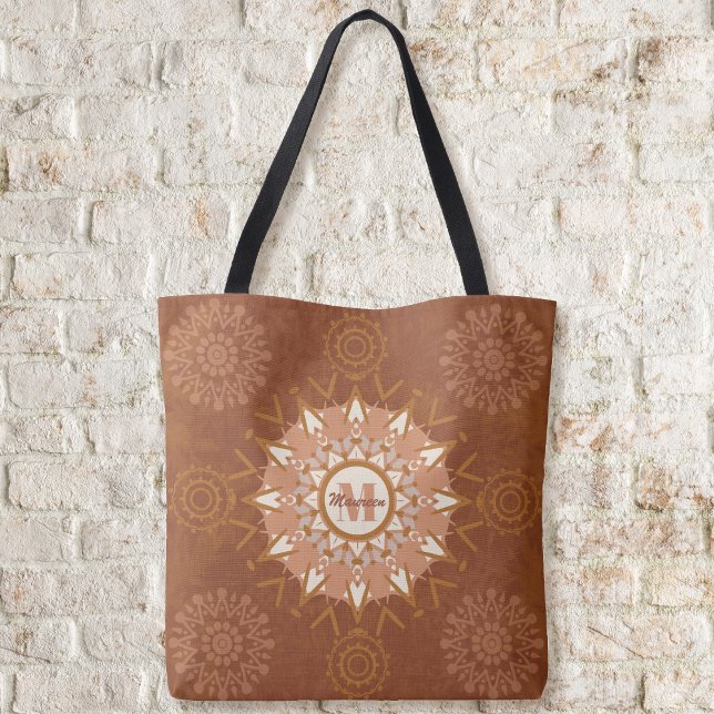 Boho Mandalas - Sac fourre-tout de tons de terre (Boho Mandalas - Earthtones Tote Bag by Leapfroglisics Shop)
