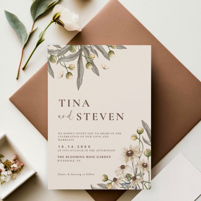 Boho Mariage Beige Botanique Invitation (Créateur téléchargé)