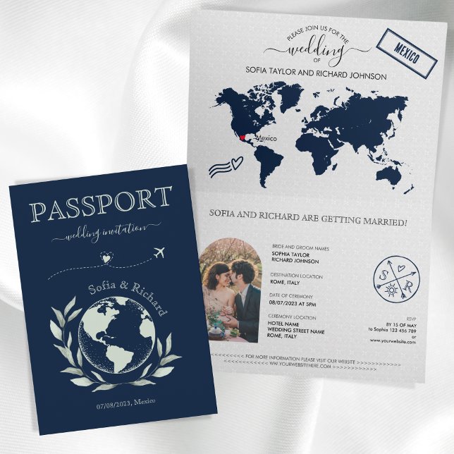 Boho Mariage Destination Passport Carte du monde (Créateur téléchargé)