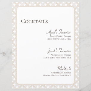 Boho Mariage Personnalisable 8,5X11 Menu Cocktail