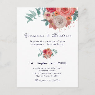 Boho mariage rouge rose invitation