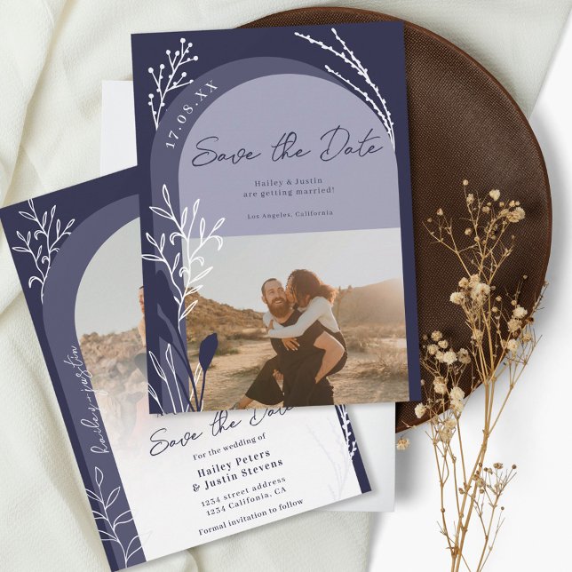 Boho Marine Blue Foto Namen Drehbuch Bogen Hochzei Save The Date (Von Creator hochgeladen)