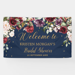 Boho Marineblau Rosa Bordeaux Blumendusche Brdial Banner