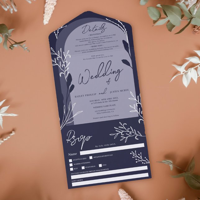 Boho Marinebräu Foto Blütenmarsch Hochzeit All In One Einladung (Von Creator hochgeladen)