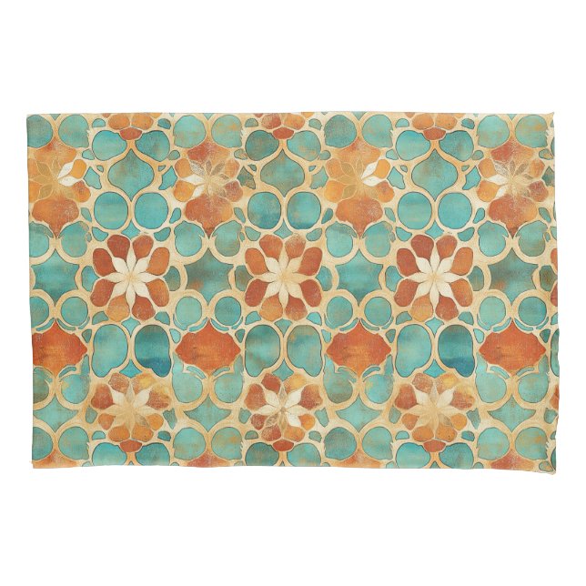 Boho marokkanische Türkis und Terracotta Floral Kissenbezug (Vorderseite)