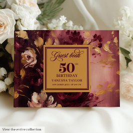 Boho Maroon Blush Gold Floral 50. Geburtstag Gästebuch