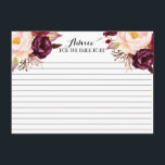 Boho Marsala Beautiful Floral Advice Cards Hinweiskarte<br><div class="desc">Boho Marsala Beautiful Floral Advice Cards</div>