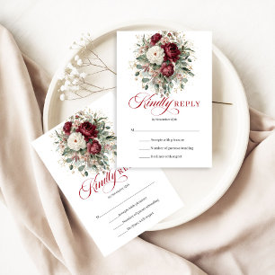 Boho Marsala Blumen Eukalyptus Hochzeit RSVP Karte