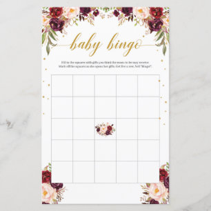 Boho marsala burgundy Blütengold Bingospiel