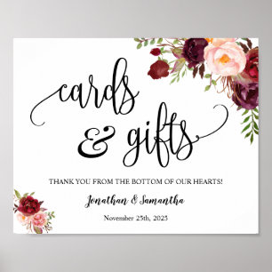 Boho Marsala Hochzeit Empfang Karten & Geschenke S Poster