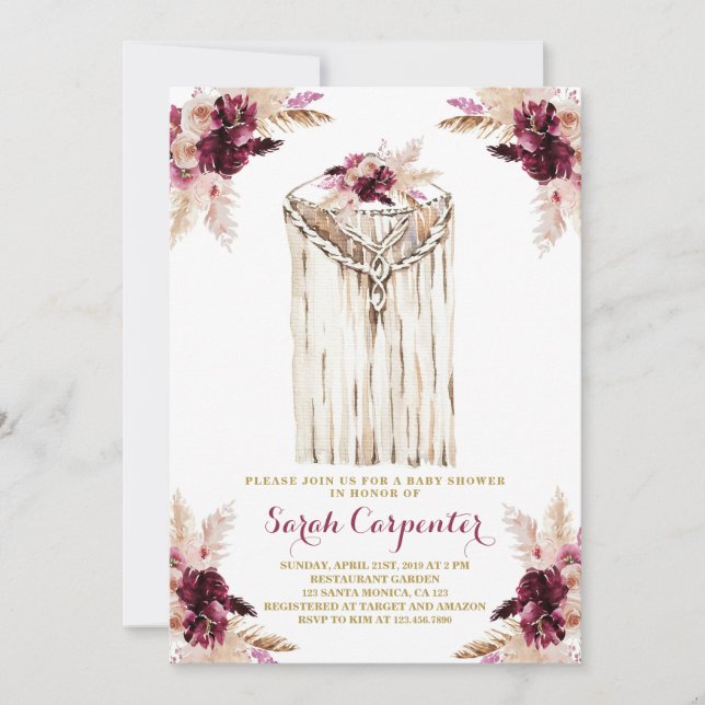 Boho marsala macrame Baby Dusche Einladungs-Mädche Einladung (Vorderseite)