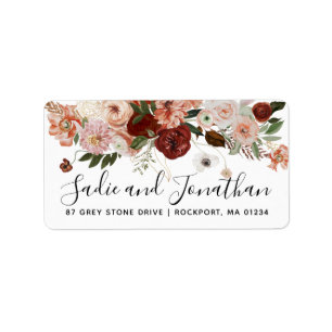 Boho Marsala Pink Terracotta Floral Address Adressaufkleber