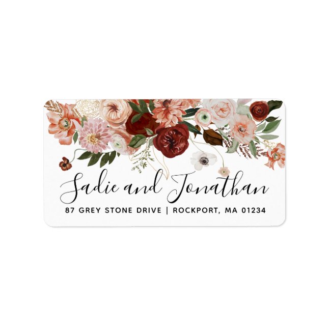 Boho Marsala Pink Terracotta Floral Address Adressaufkleber (Vorne)