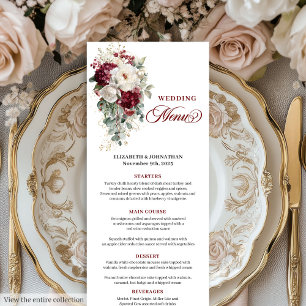 Boho Marsala Weißgold Blumenkarte für Hochzeiten Menükarte
