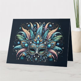 Boho Masquerade Feather Jewel Mask Karte