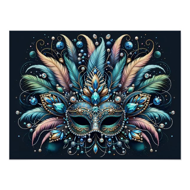 Boho Masquerade Feather Jewel Mask Poster (Vorderseite)